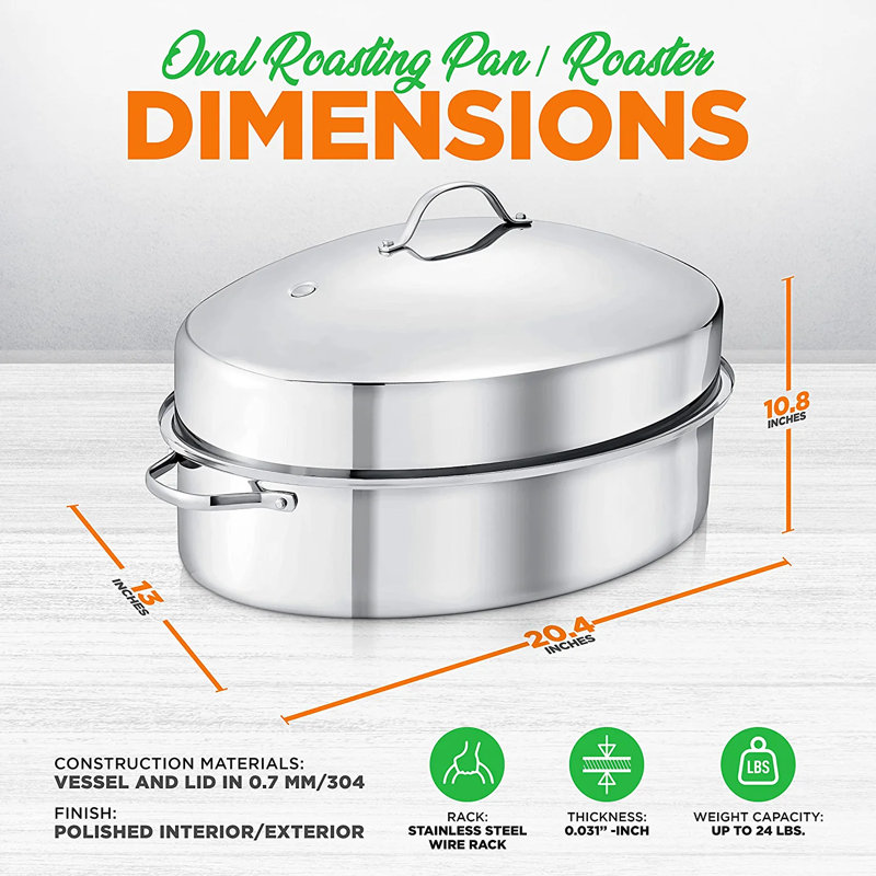 NutriChef 20.4'' Stainless Steel Roasting Pan & Reviews Wayfair